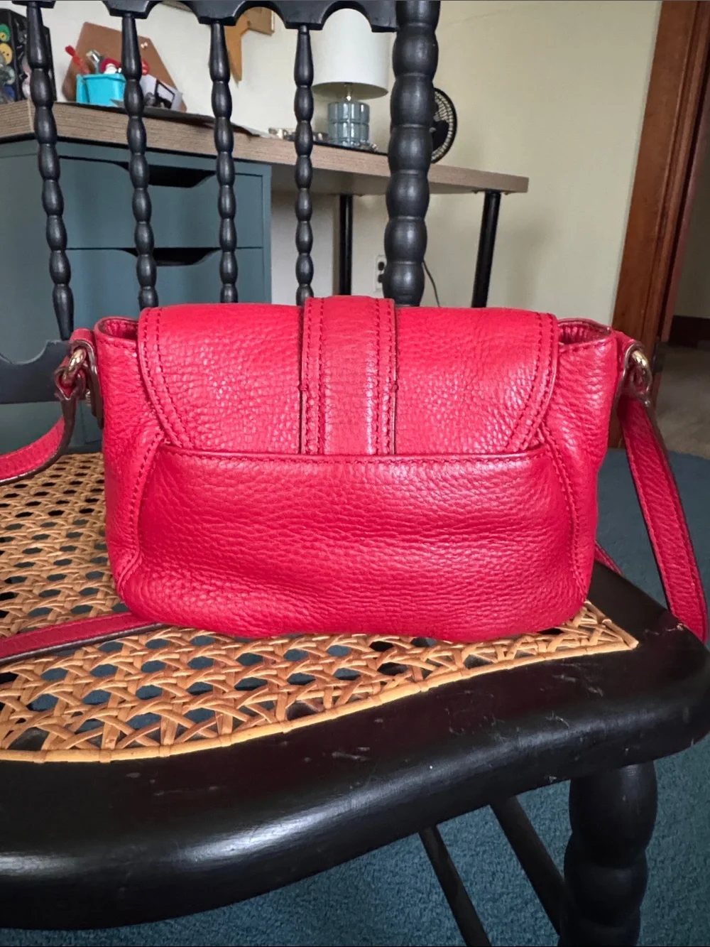 Michael Kors Red Pebbled Leather Crossbody with Gold-Tone Lock